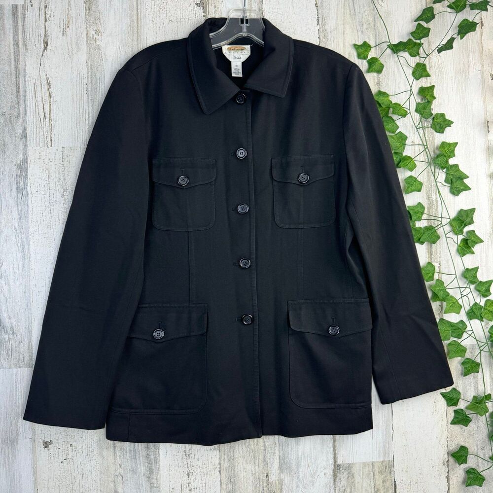 Talbots Petites Womens Black Shirt Jacket Multi Pockets Stretch Black Size 10